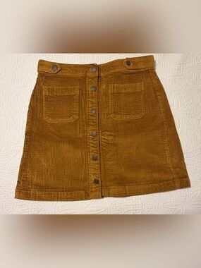 Madewell Corduroy Button-Front Mini Skirt in Mustard Brown